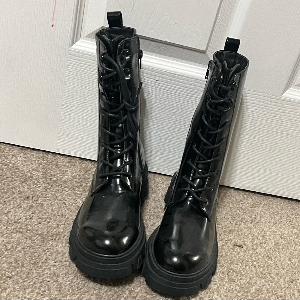 Missguided Glossy Black Combat Boots